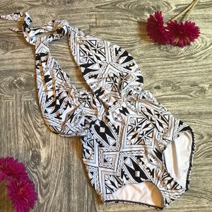 Black and White One Piece Swim Suit